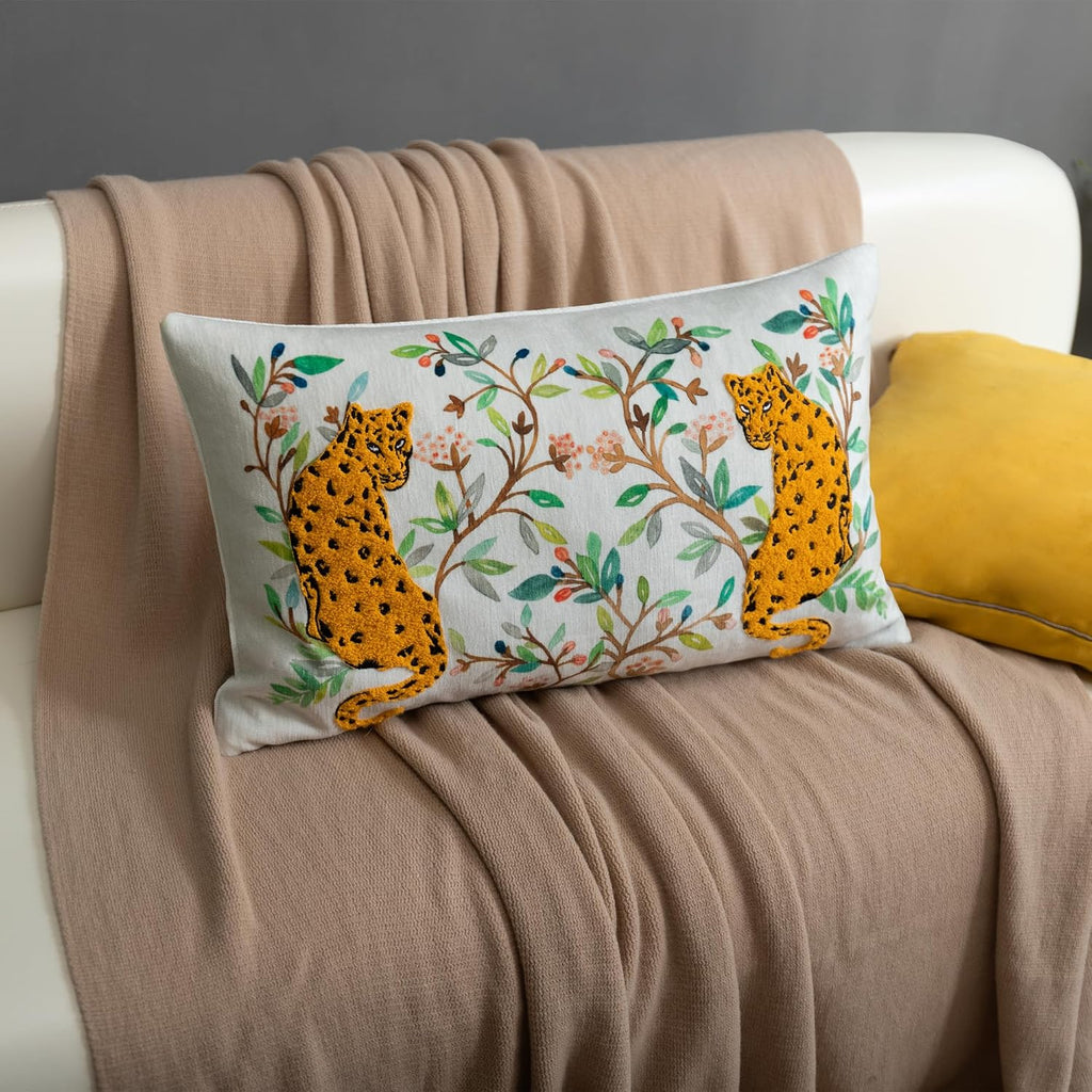 Embroidered Leopard Decorative Throw Pillow Cover