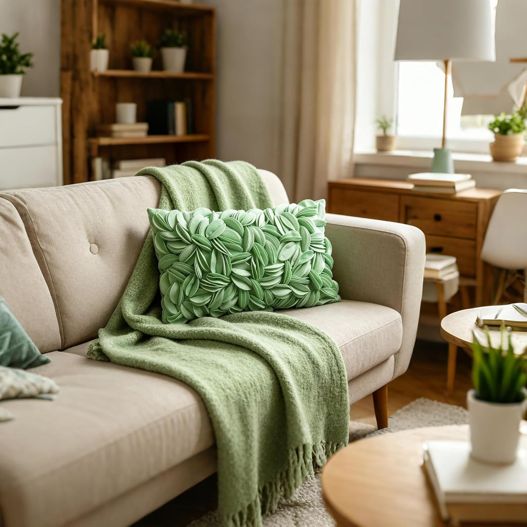 VG|mint-green-solid-suede|Handmade 3D Floral Throw Pillow Cover