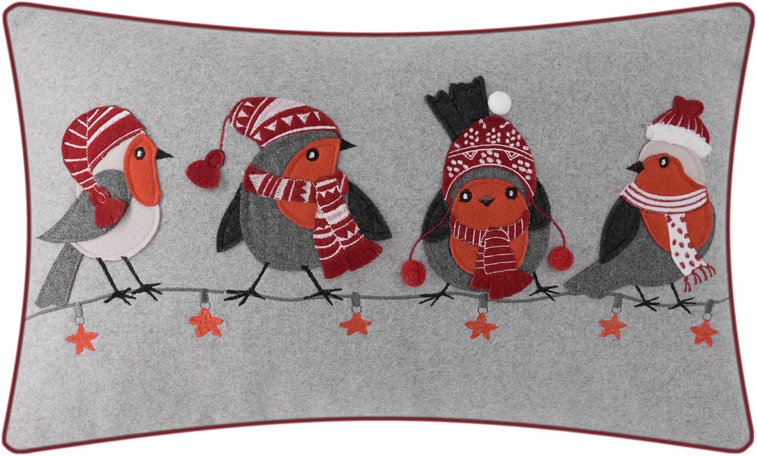 Christmas Robin Bird Throw Pillow Cover Applique Pillow Case Oblong Cushion Cover for Home Decor Living Room Bed Sofa Couch - Default Title