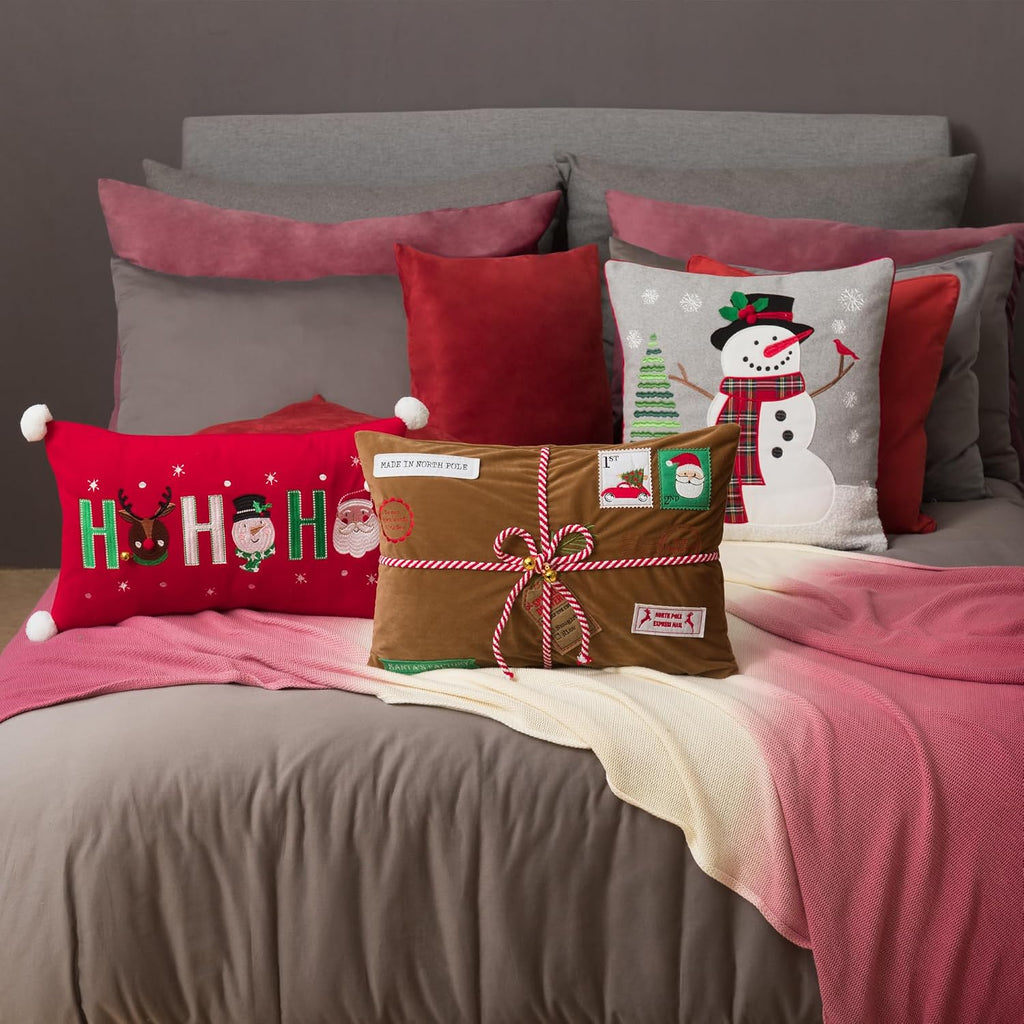 Decorative Embroidered Christmas Tree Applique Snowman Throw Pillow Cover