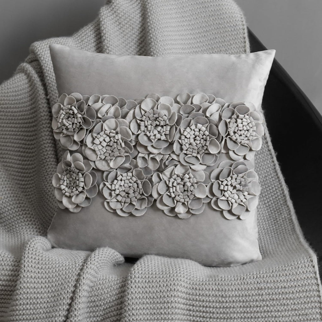 VG|gray|Handmade 3D Flower Throw Pillow Cover