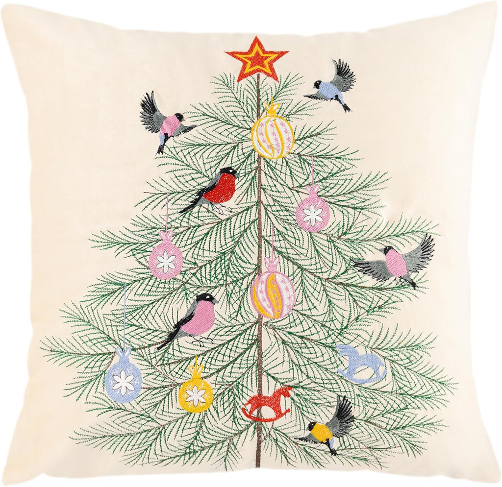 Christmas Tree Embroidered Throw Pillow Covers Accent Pillowcases Christmas Decorations for Indoor Couch Bed Living Room Home Xmas Holiday Decor - Default Title