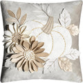 Throw Pillow Cover Pumpkin Floral 3D Design Square Neutral Beige Fall Home Decor - Default Title