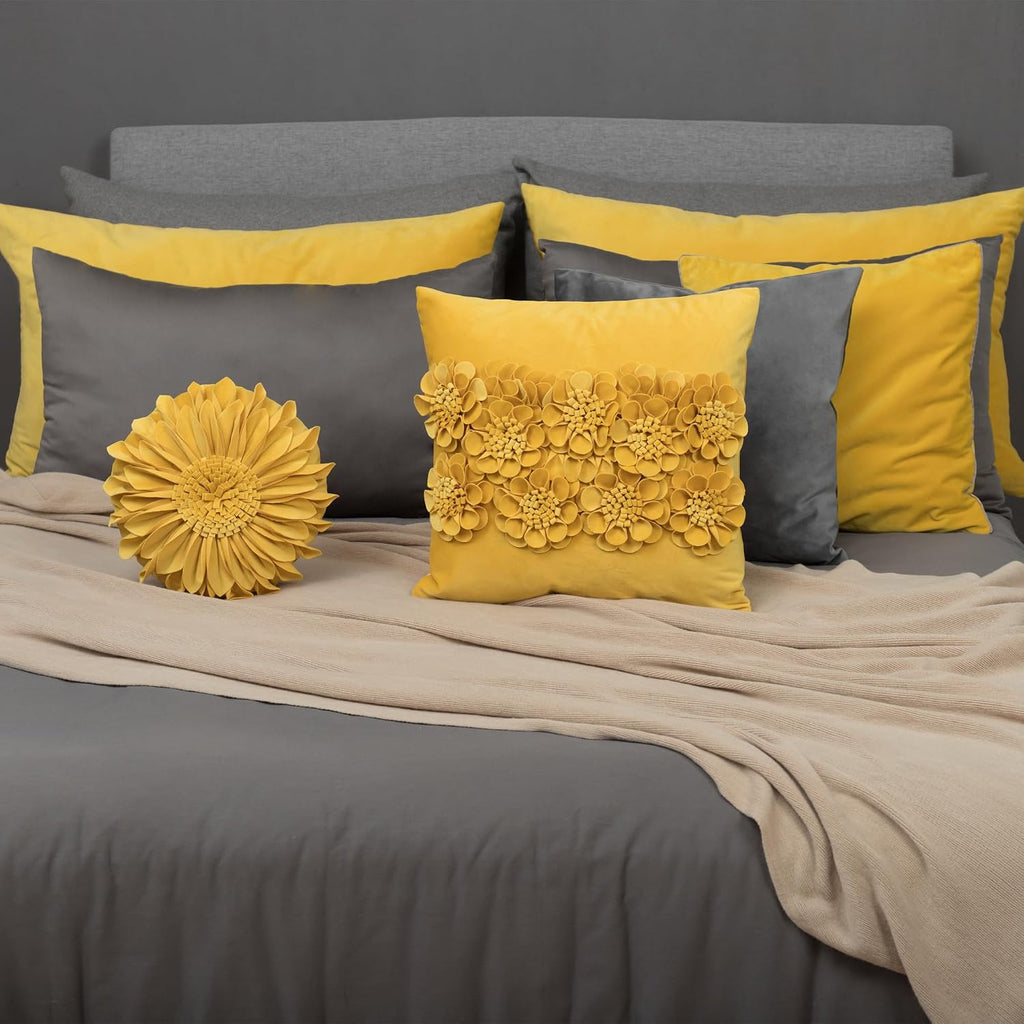 VG|yellow|Handmade 3D Flower Throw Pillow Cover