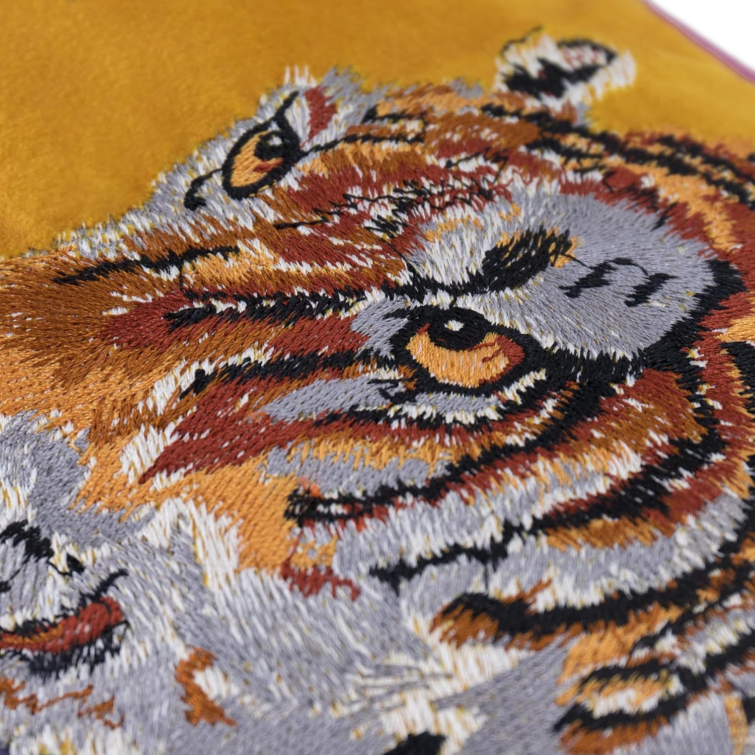 Yellow Tiger Pillow Covers Decorative Flower Embroidered Throw Pillow Colorful Accent Pillow Case Velvet Cushion Luxury Pillowcase for Bed Couch Bedroom Office Decor