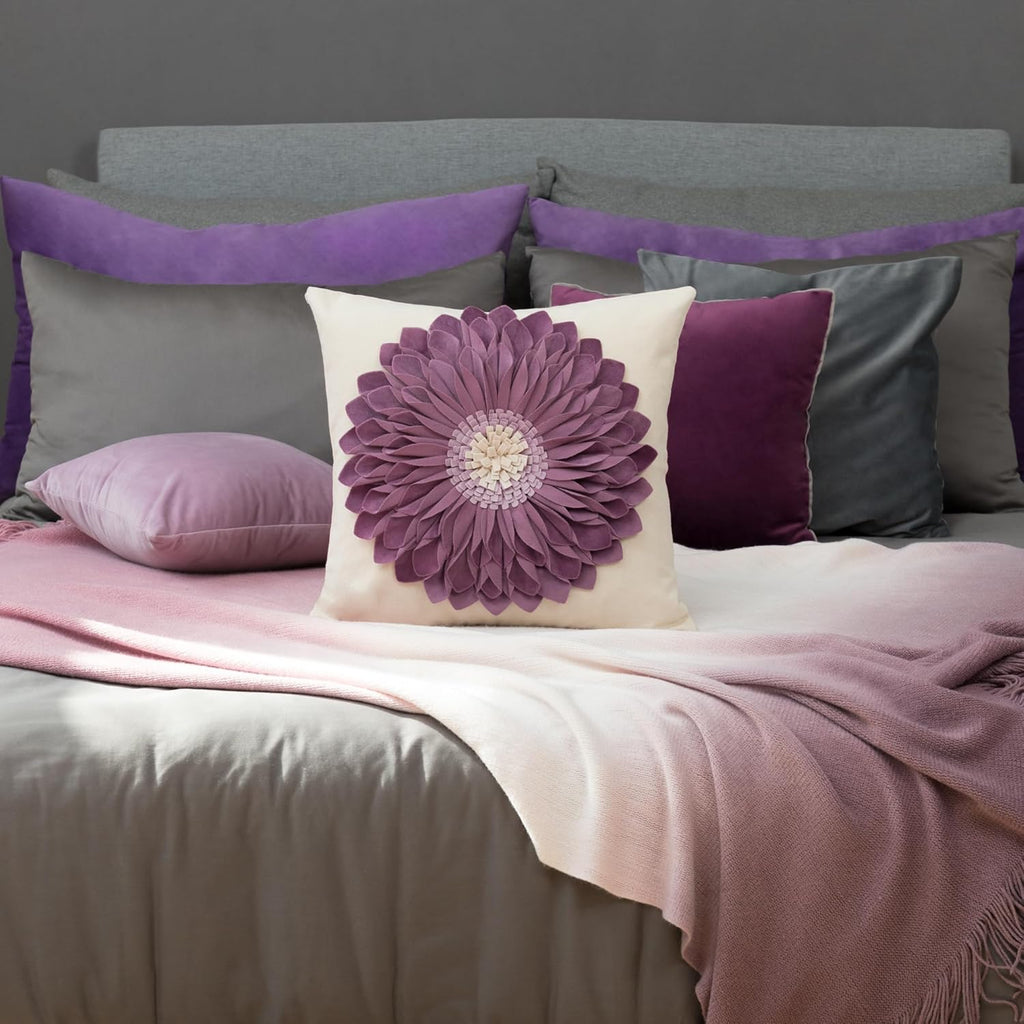 VG|purple-purple-beige-canvas|3D Sunflowers Throw Pillow Cover Wine Red