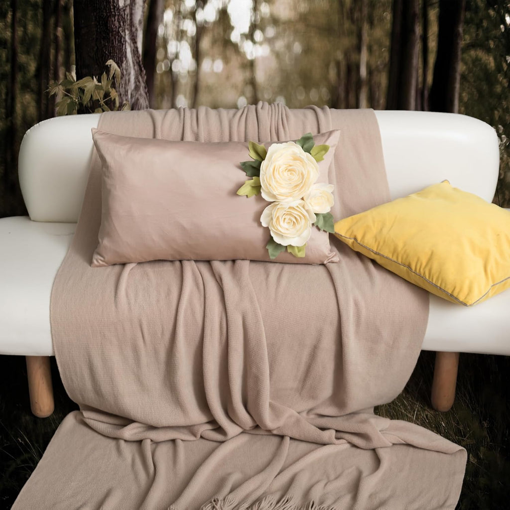 Pack of 2 Throw Pillow Covers, 3D Rose, Khaki
