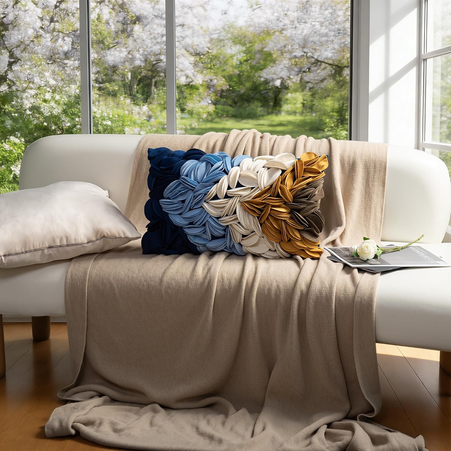 Velvet Vintage 3D Flower Throw Pillow Cover, Colorful