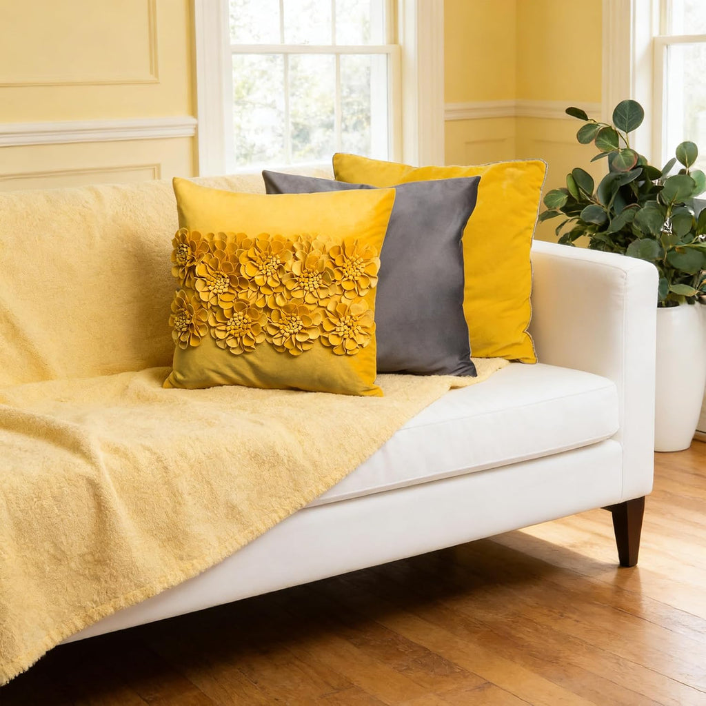 VG|yellow|Handmade 3D Flower Throw Pillow Cover