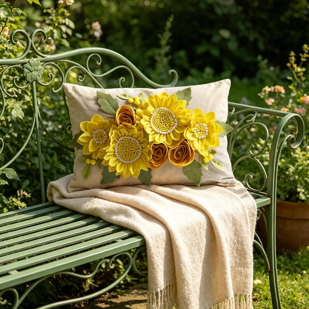 Vintage Yellow Sunflower Throw Pillow Cover
