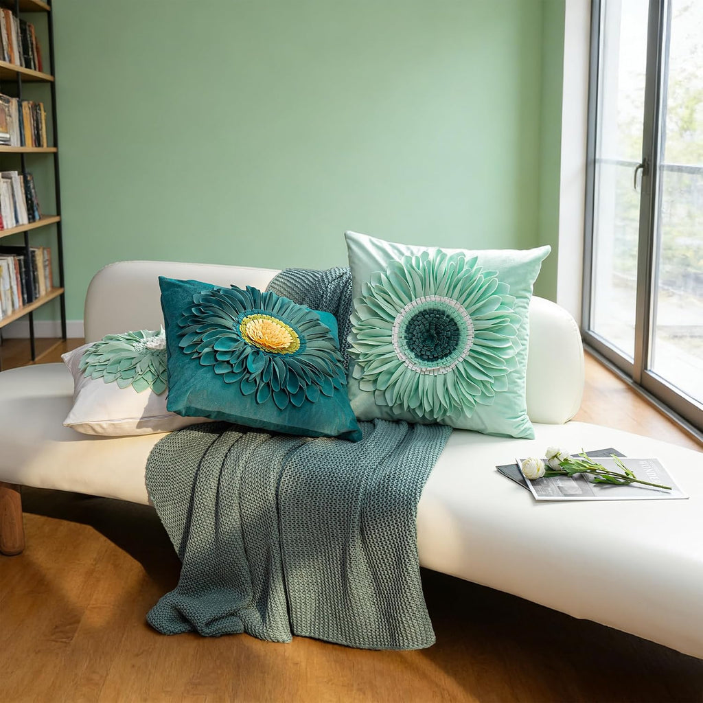 VG|green-mint-green,green-teal-green|3D Sunflowers Throw Pillow Cover Wine Red