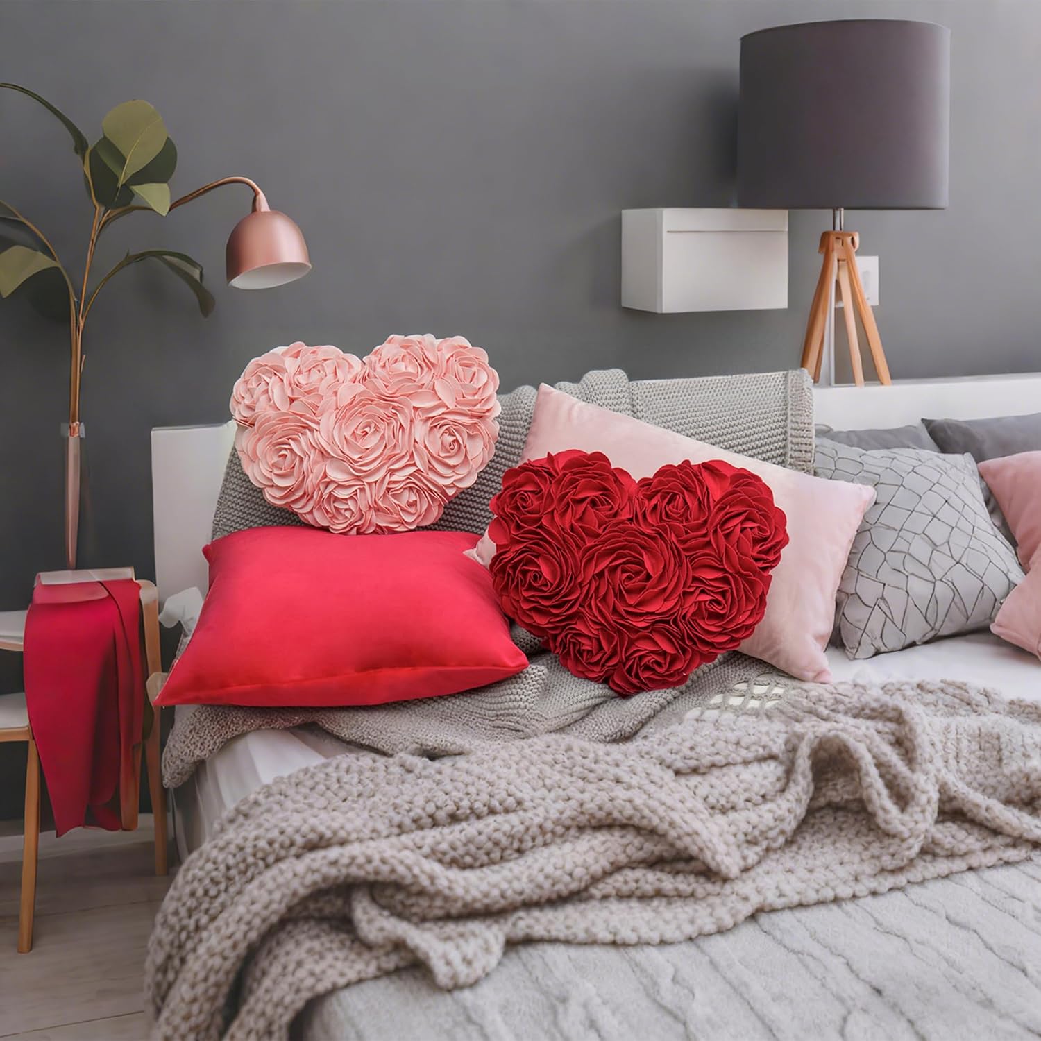 VG|pink,red|Heart Flower Throw Pillow Covers