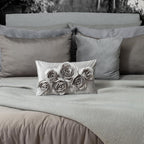 VG|gray|3D Flowers Throw Pillow Cover Decorative Soft Velvet Accent Floral Cushion Lumbar Pillowcase for Bed Sofa Couch Living Room