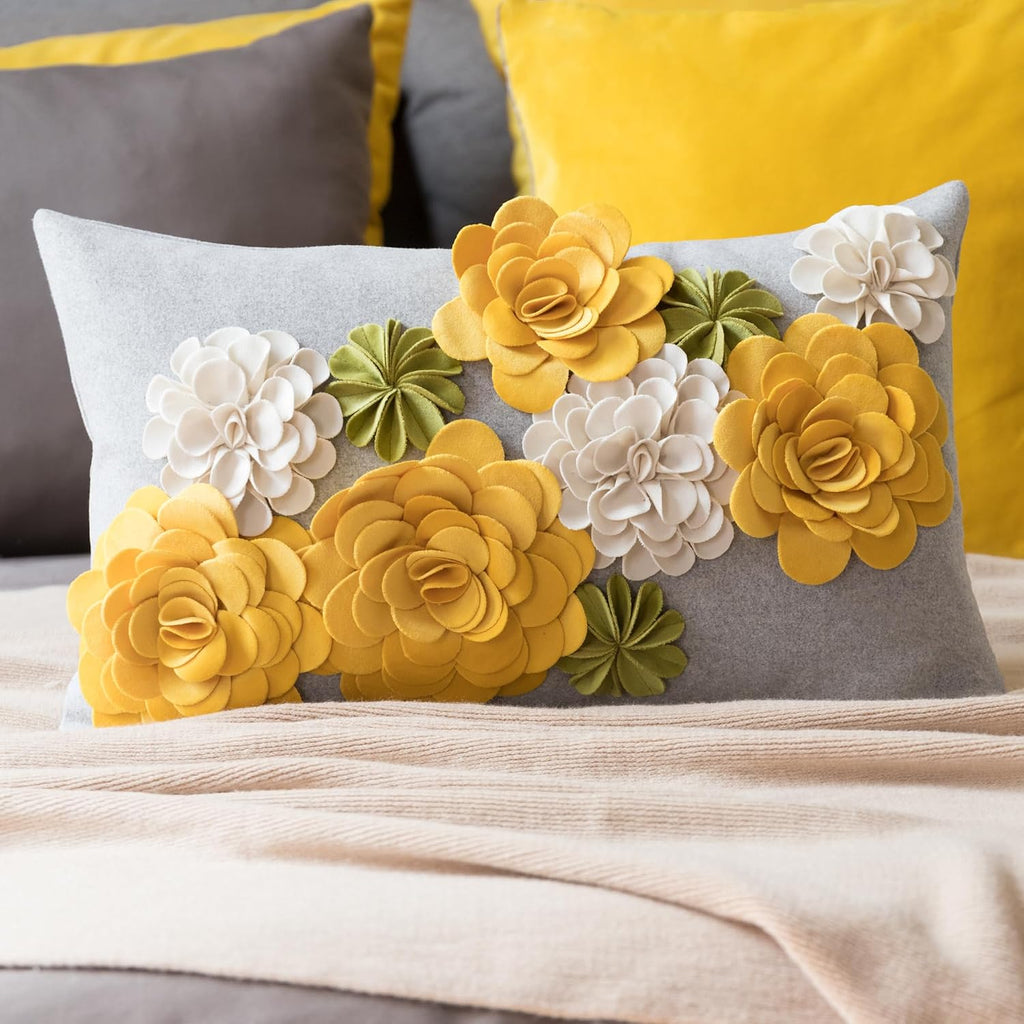 VG|yellow-green|3D Flower Throw Pillow Cover