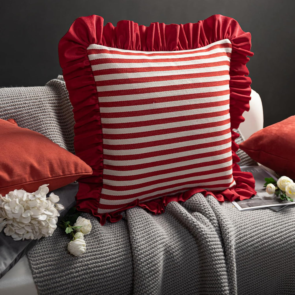 Lace Red Stripes Throw Pillow Cover