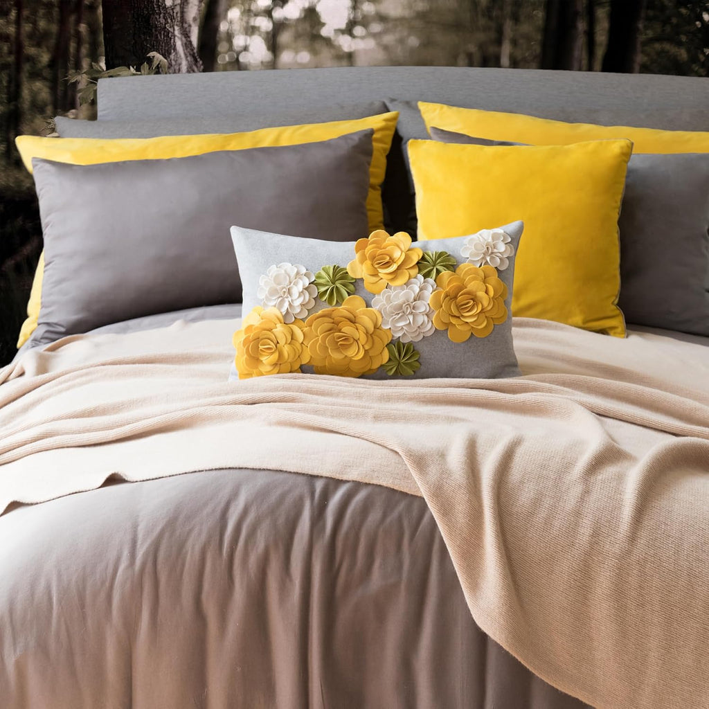 VG|yellow-green|3D Flower Throw Pillow Cover
