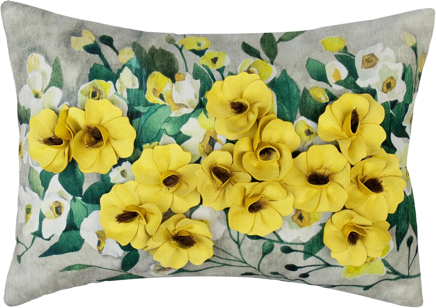 3D Flower Lumbar Throw Pillow Covers White - Yellow Flowers