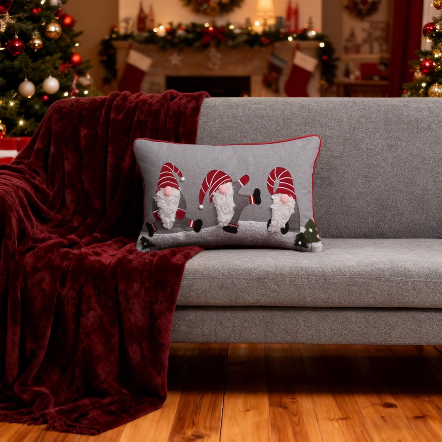 VG|grey-santa|Christmas Decorative Accent Throw Pillow Case Cushion Cover for Sofa Couch Chair