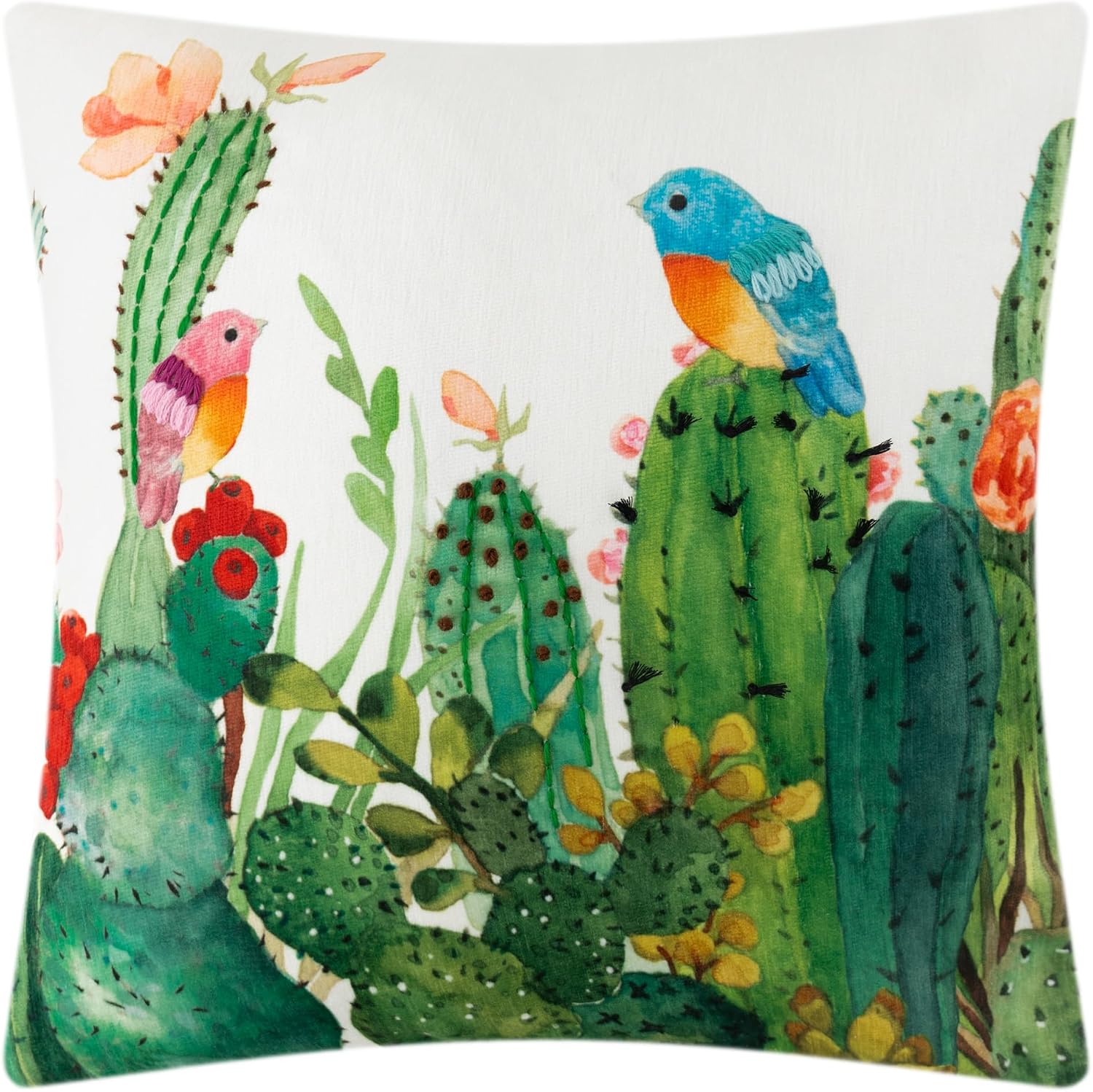 Cactus Flower Throw Pillow Cover, Green - Default Title