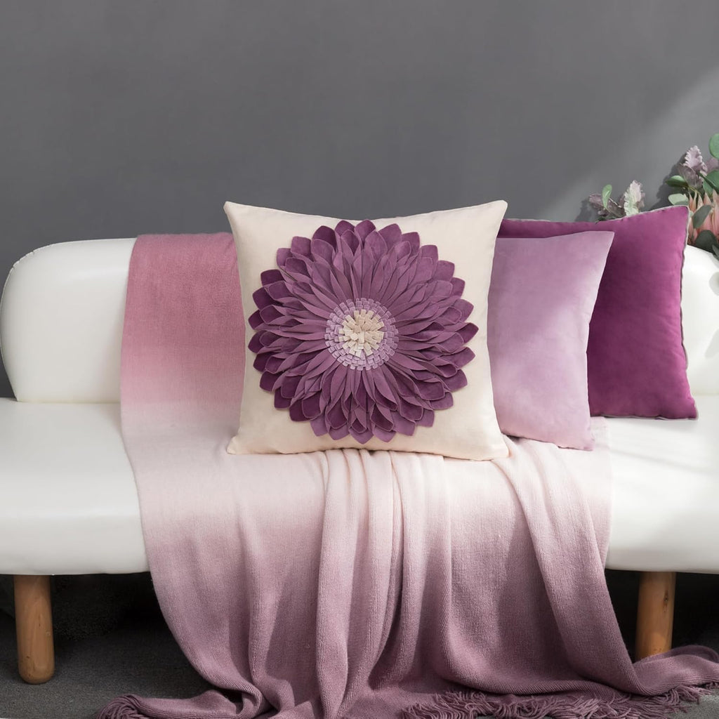 VG|purple-purple-beige-canvas|3D Sunflowers Throw Pillow Cover Wine Red
