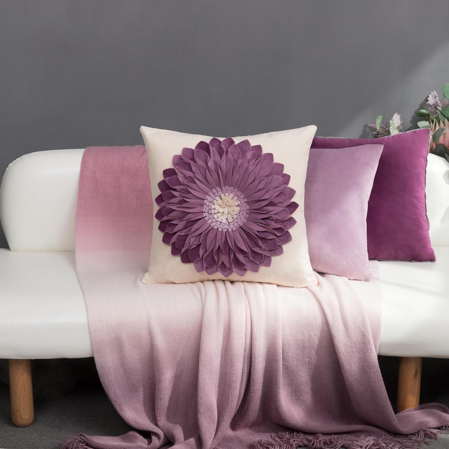 VG|purple-purple-beige-canvas|3D Sunflowers Throw Pillow Cover Wine Red