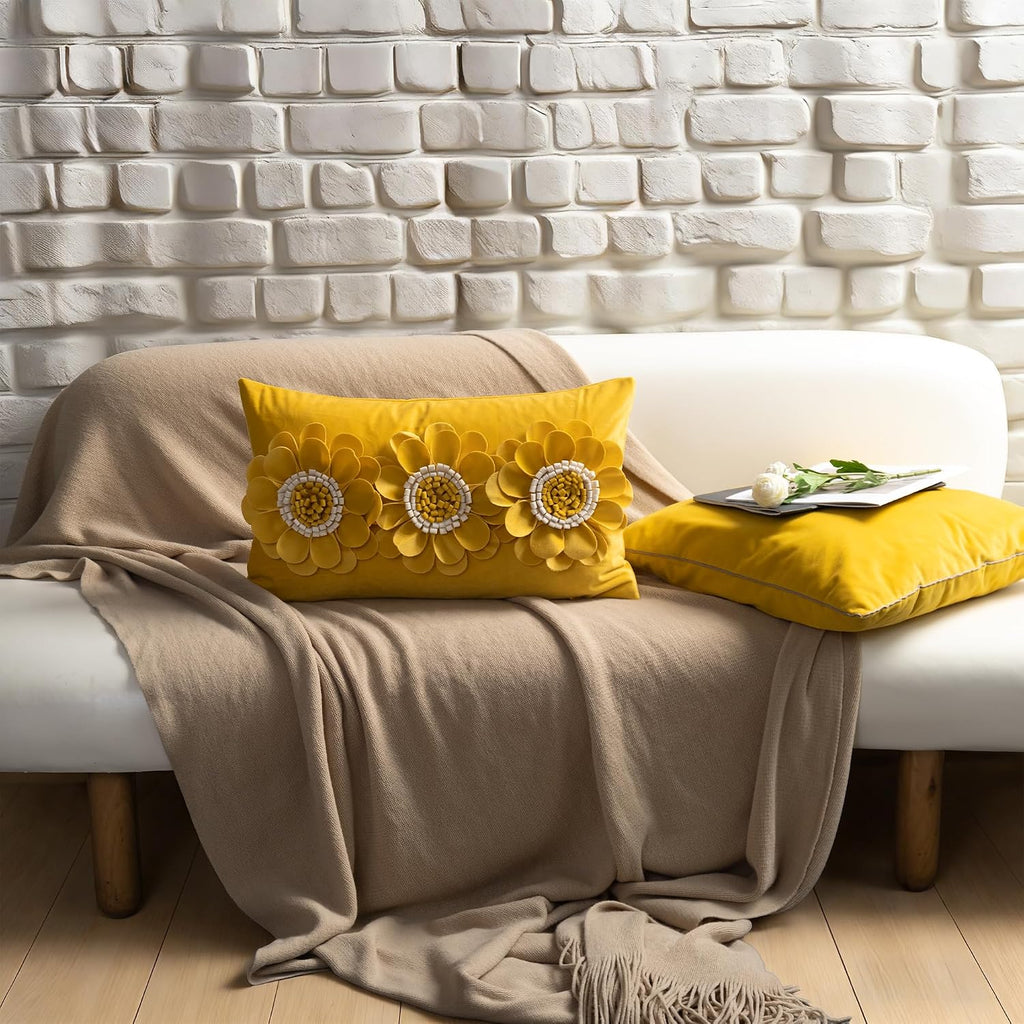 VG|yellow-white|3D Flower Throw Pillow Cover