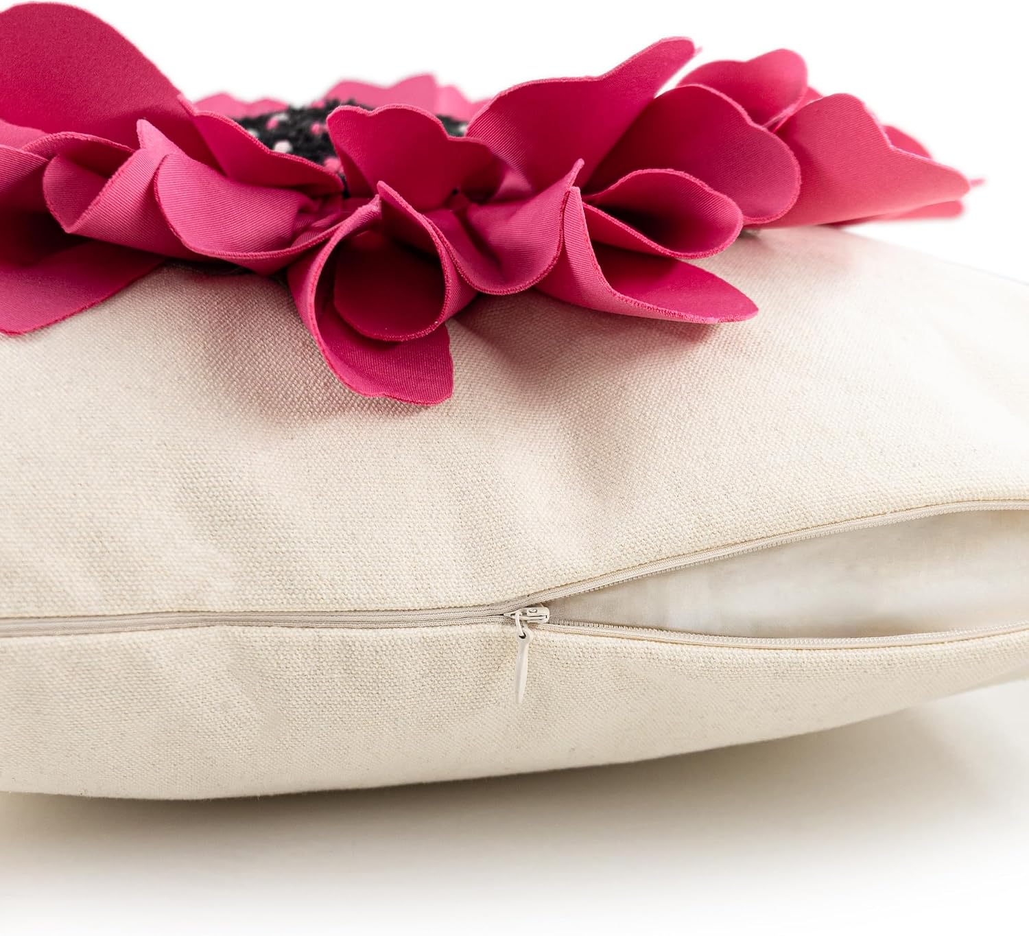 VG|hot-pink|Decorative 3D Flower Throw Pillow Cover Creamy