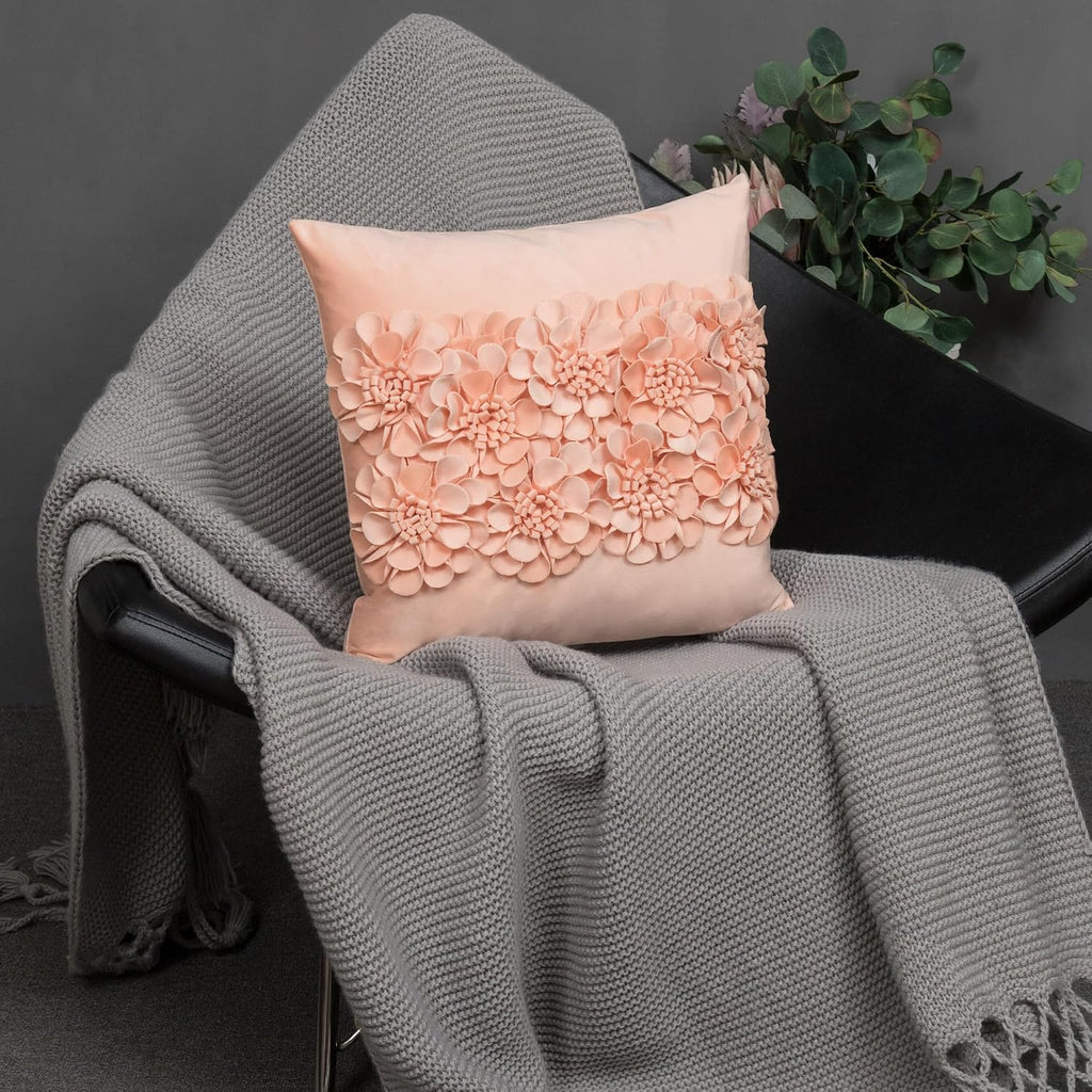 VG|peach-pink|Handmade 3D Flower Throw Pillow Cover