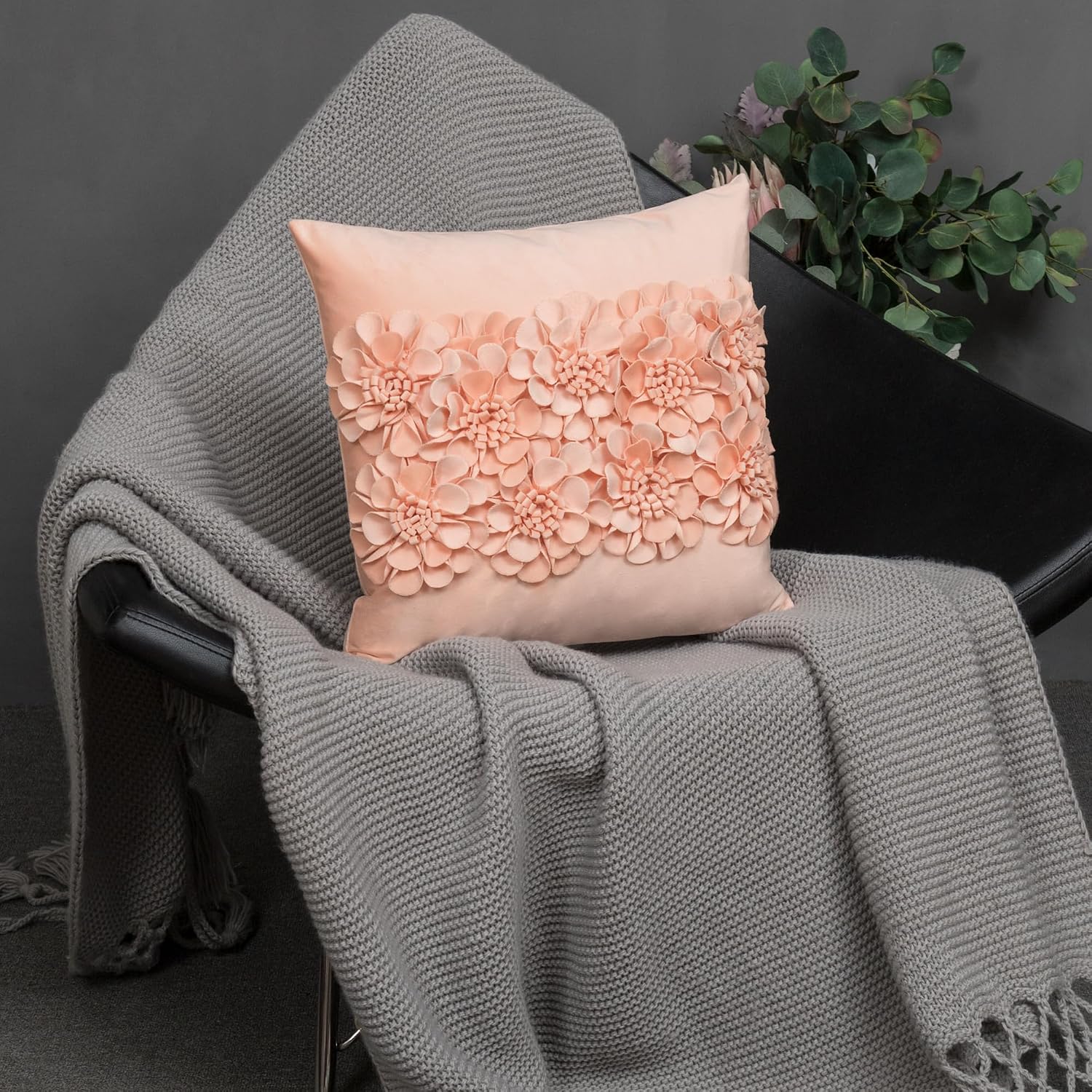 VG|peach-pink|Handmade 3D Flower Throw Pillow Cover