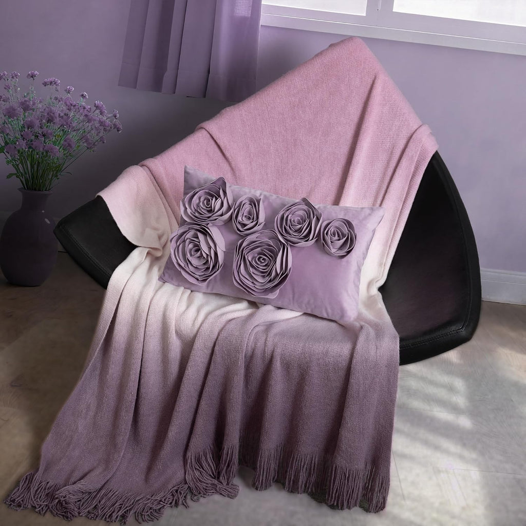 VG|purple|3D Flower Throw Pillow Cover Handmade Floral Soft Velvet Lumbar Cushion for Bed Living Room Chair Couch Decor Gold