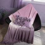 VG|purple|3D Flower Throw Pillow Cover Handmade Floral Soft Velvet Lumbar Cushion for Bed Living Room Chair Couch Decor Gold