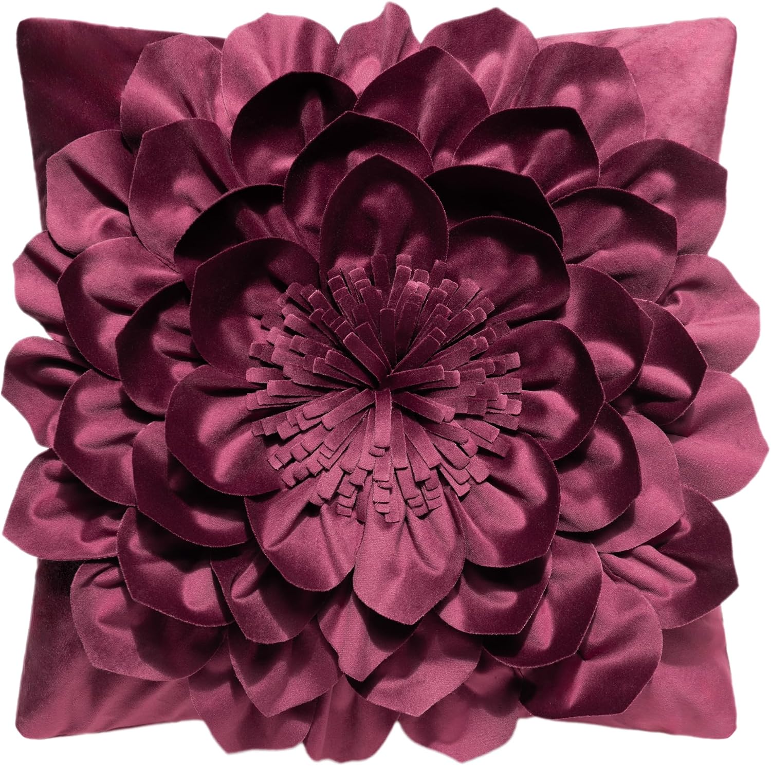 3D Flower Throw Pillow Covers - Wine Red