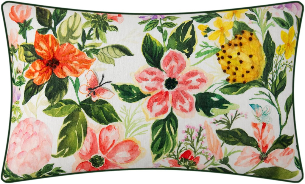 Floral Decorative Throw Pillow Cover, Tropical Garden Design, Multicolor - Default Title