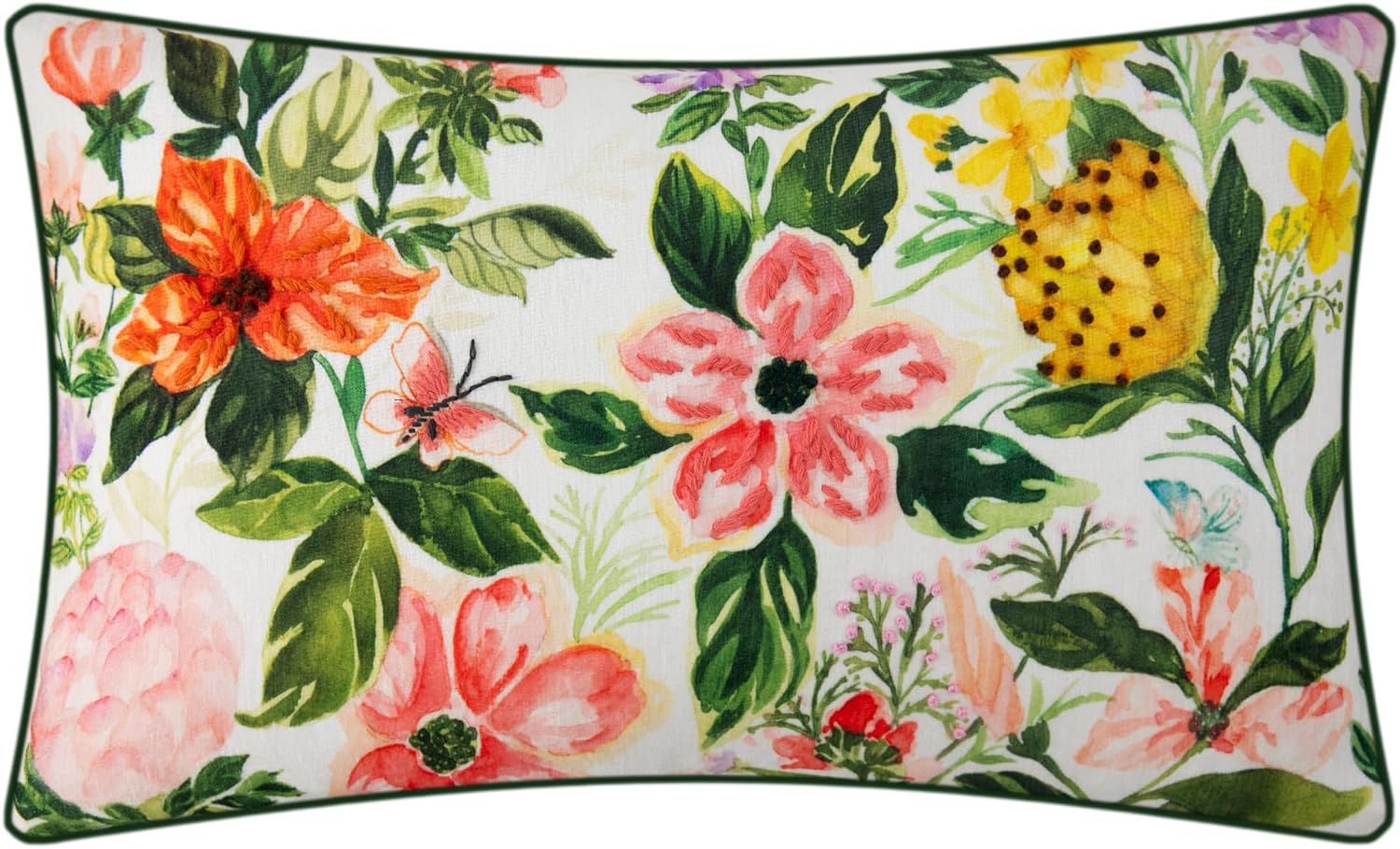 Floral Decorative Throw Pillow Cover, Tropical Garden Design, Multicolor - Default Title