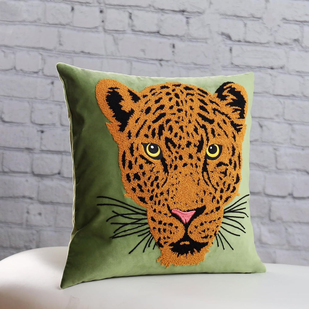 VG|leopard-head|Embroidered Decorative Throw Pillow Cover