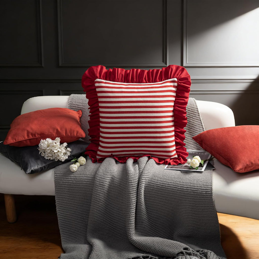 Lace Red Stripes Throw Pillow Cover