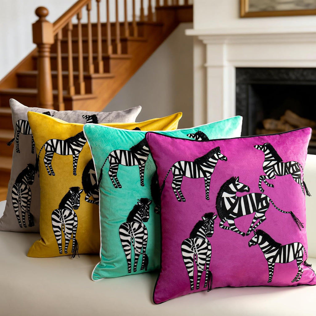 VG|mint-green,rose-red,yellow|Printing Zebra Throw Pillow Cover