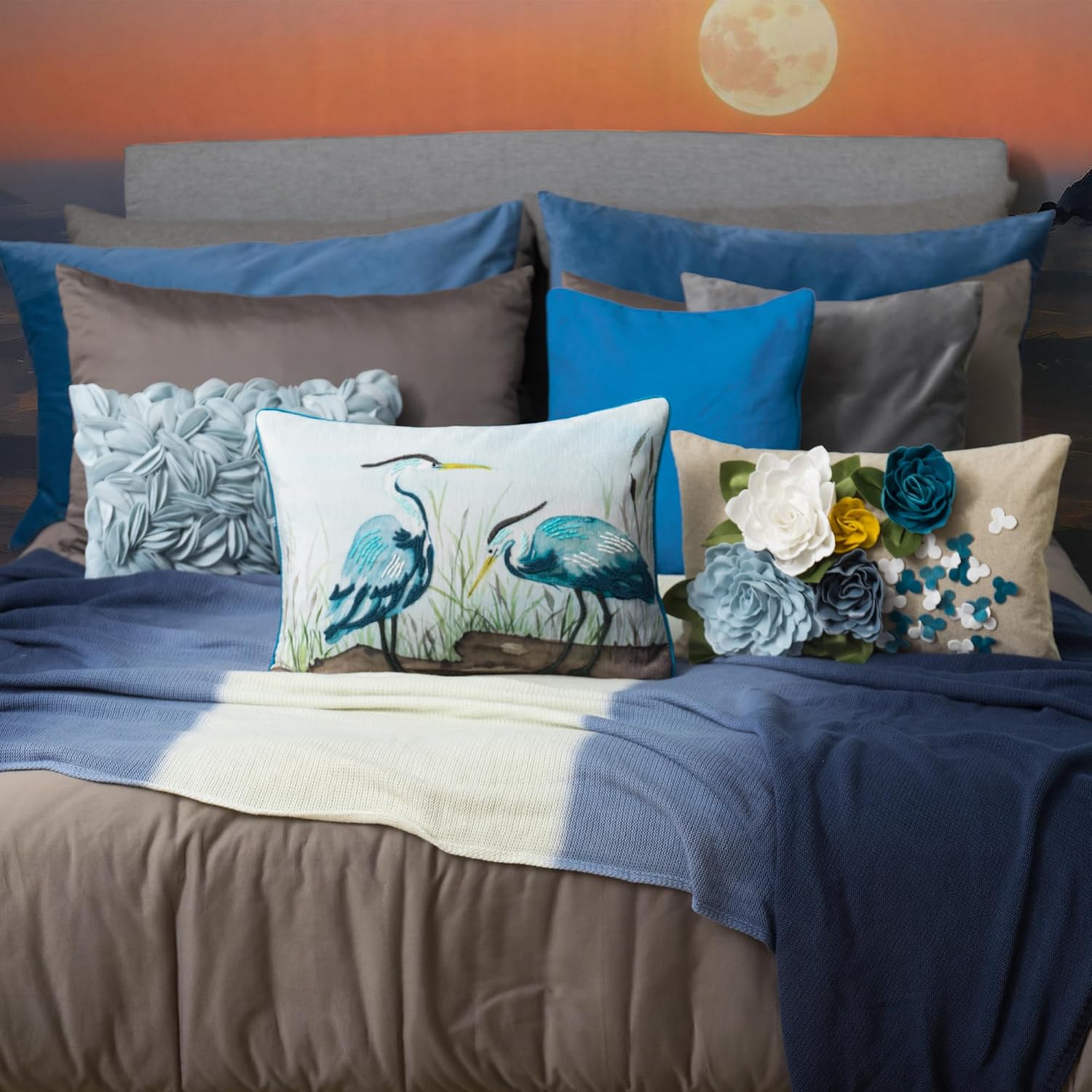 Embroidery Birds Throw Pillow Cover