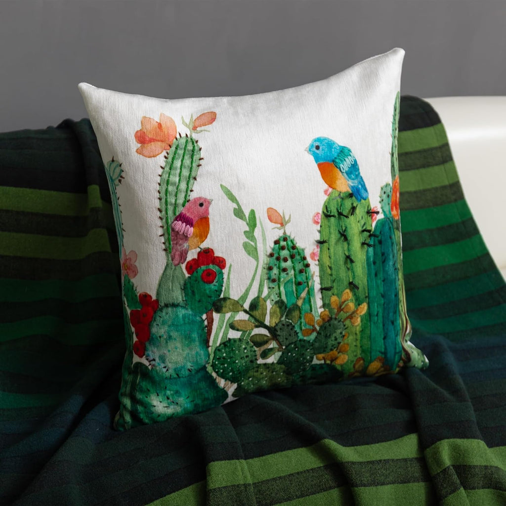 Cactus Flower Throw Pillow Cover, Green