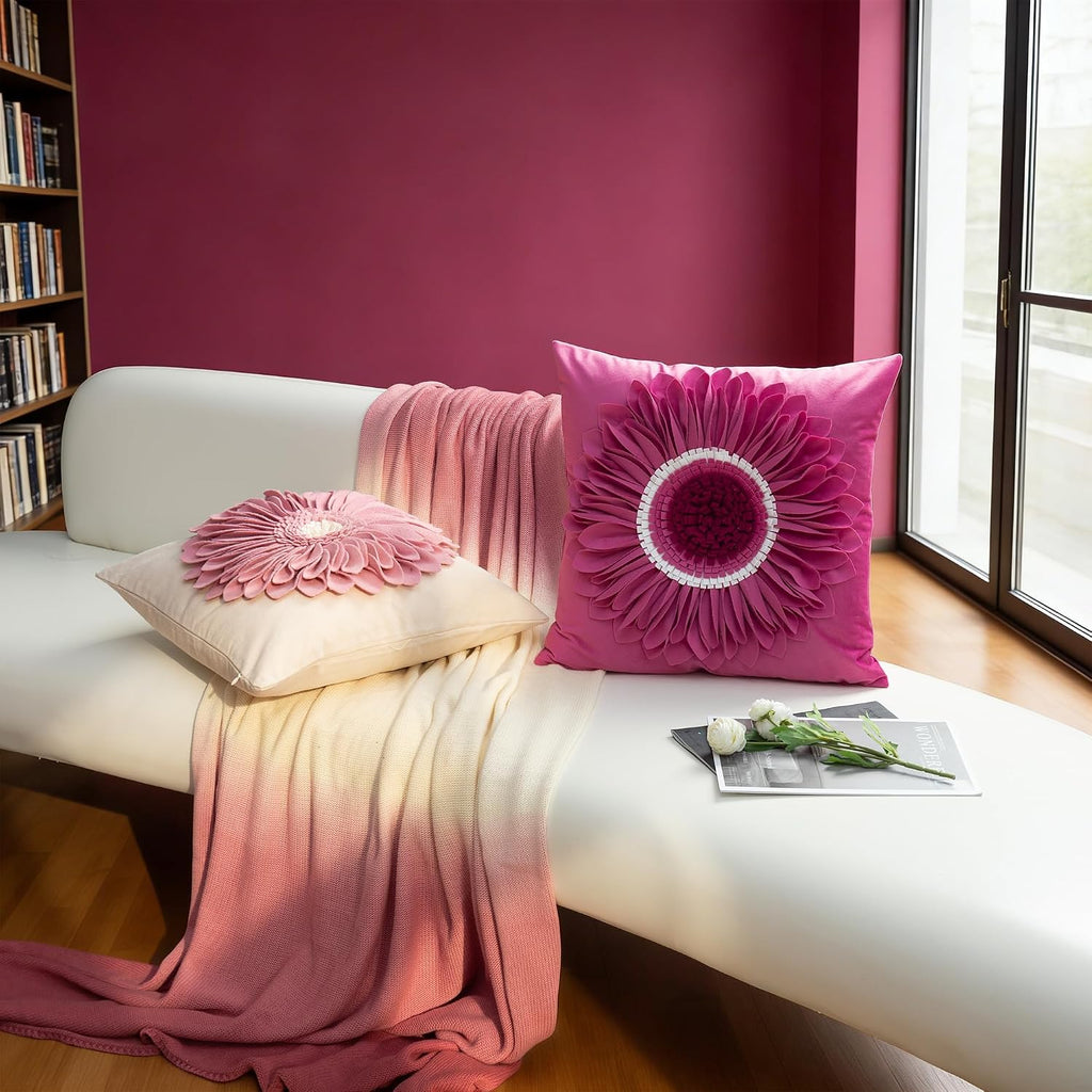 VG|red-fuchsia|3D Sunflowers Throw Pillow Cover Wine Red