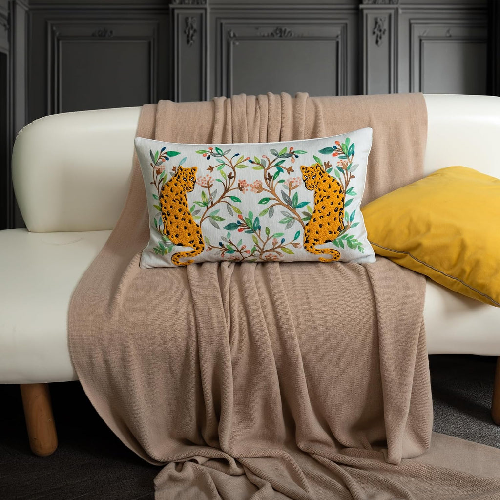 Embroidered Leopard Decorative Throw Pillow Cover