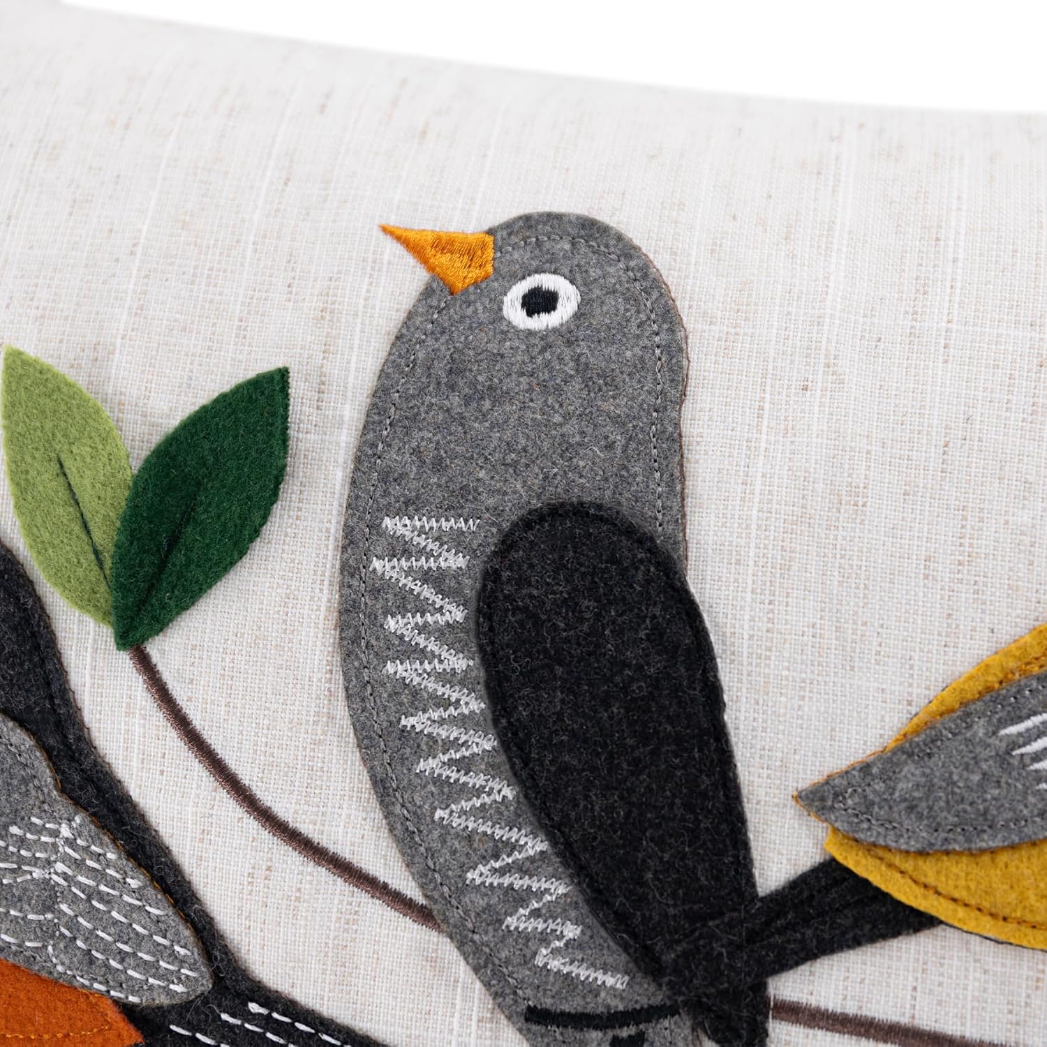 Applique Birds Throw Pillow Cover, Orange