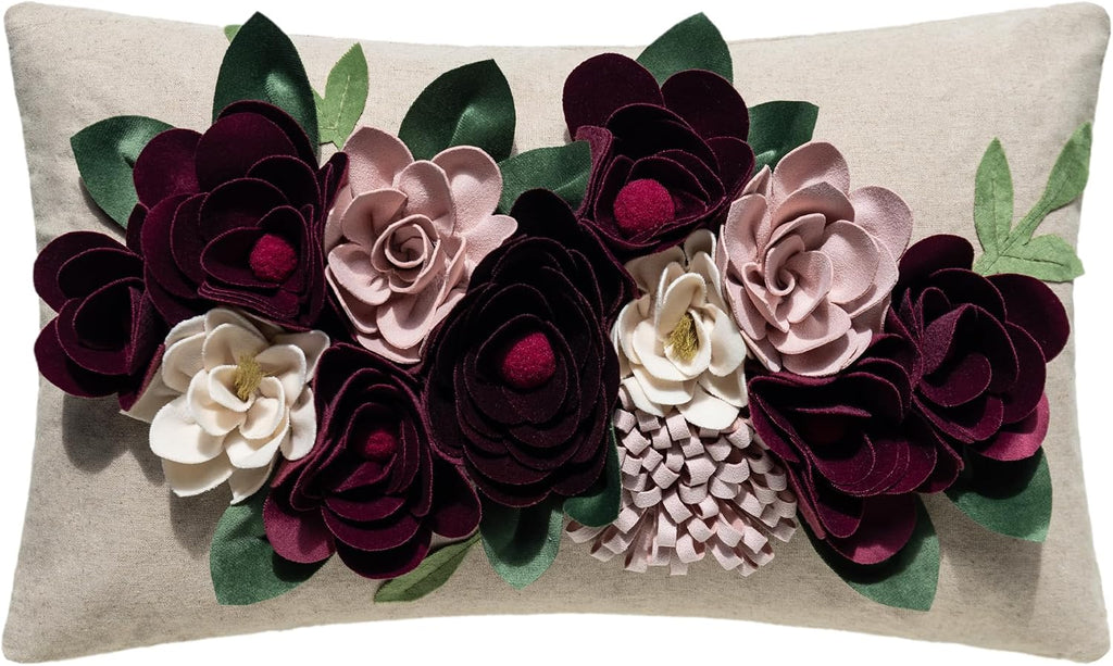 VG|3dflower-c1-wine-red|Decorative 3D Flower Throw Pillow Covers