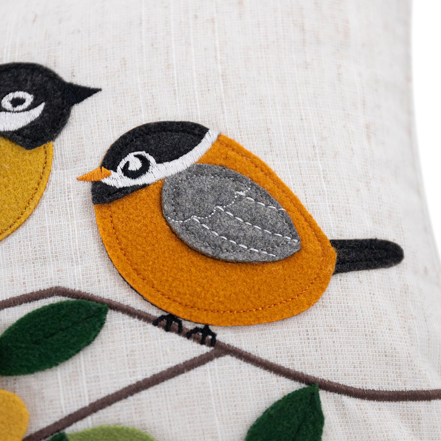 Applique Birds Throw Pillow Cover, Orange