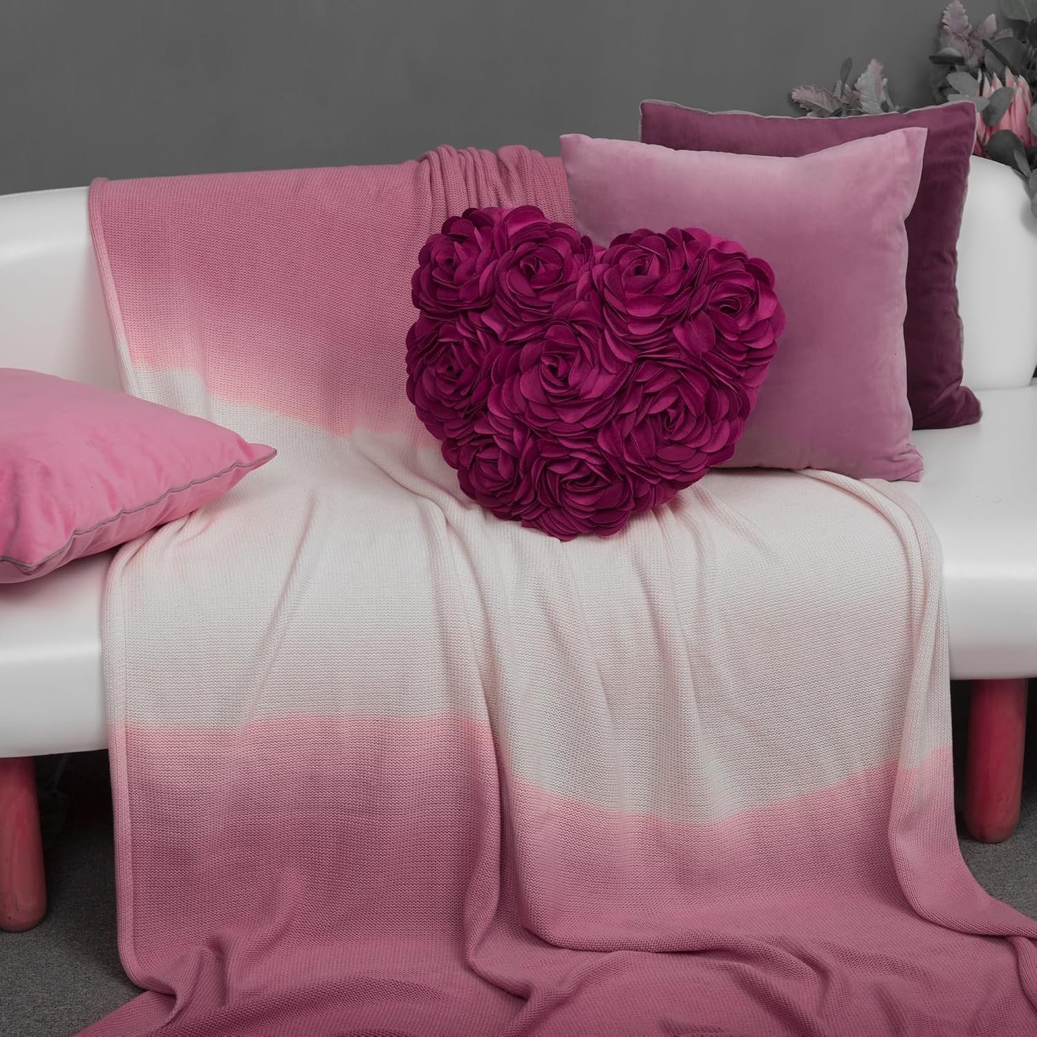 VG|purple-red|Heart Flower Throw Pillow Covers