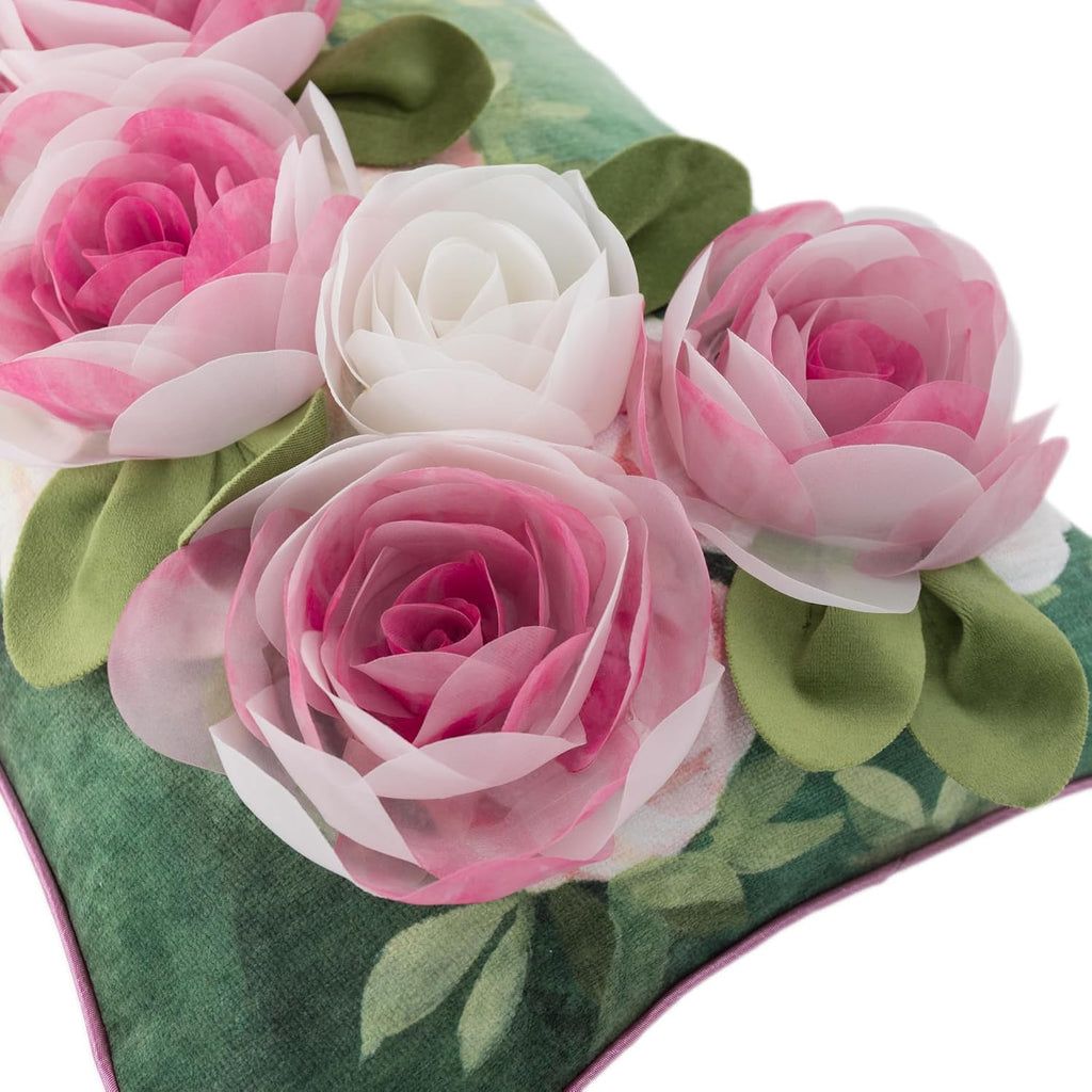 Gauze Rose Flower Throw Pillow Cover, Pink