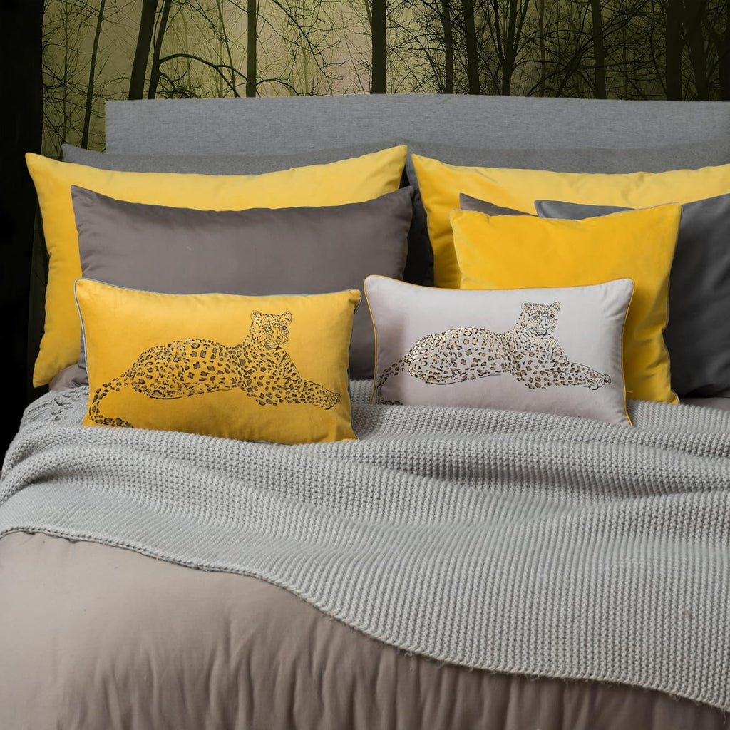 VG|gray,yellow|Leopard Print Throw Pillow Cover Decorative Velvet Cushion with Gold Foil Printing for Bed Couch Chair Car