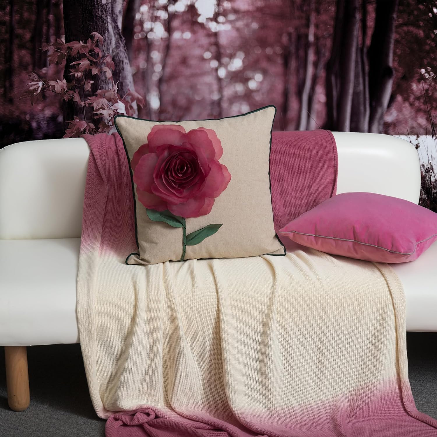 Yarn Rose Throw Pillow Cover