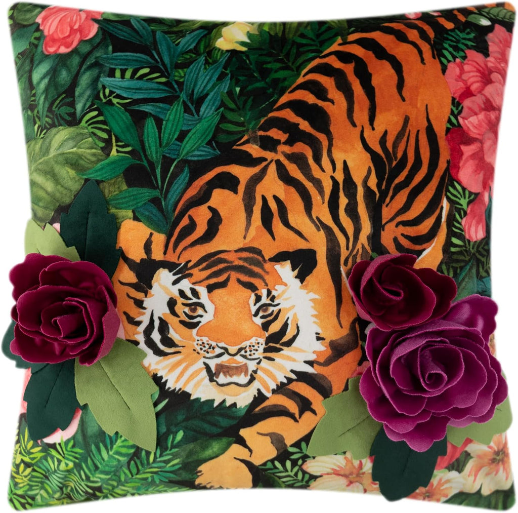Tiger Throw Pillow Covers, Green Burgundy - Default Title