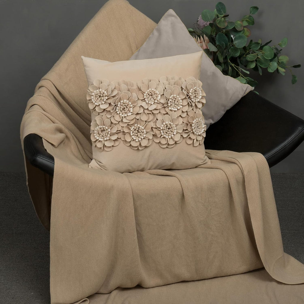 VG|camel|Handmade 3D Flower Throw Pillow Cover